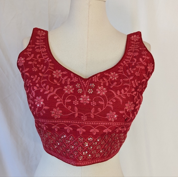 Red stitched Readymade Choli Blouse for lehenga or saree - Picture 11 of 13